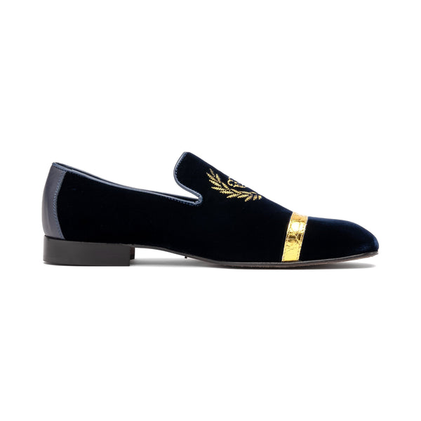 Mauri 3296 Men's Shoes Wonder Blue Alligator / Velvet / Nappa Leather Slip-On Loafers (MA5570)-AmbrogioShoes