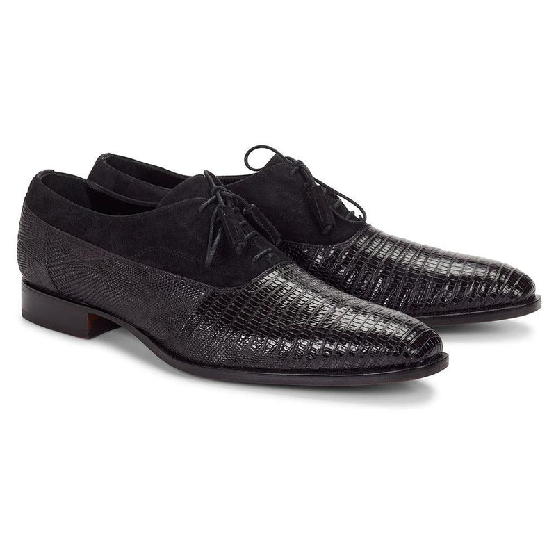 Mauri Dante Men's Shoes Black Lizard / Suede Leather Oxfords 4762 (MA4311)(Special Order)-AmbrogioShoes