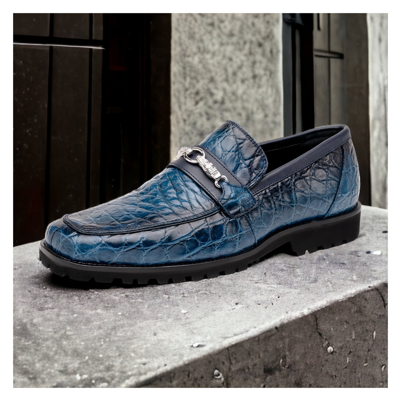 Mauri Debonair 4894-7 Men's Shoes Caribbean Blue with Wonder Blue Finished Exotic Alligator / Nappa Leather Horsebit Loafers (MA5557)-AmbrogioShoes