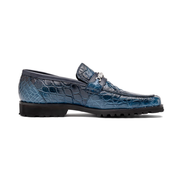 Mauri 4894-7 Men's Shoes Caribbean Blue with Wonder Blue Finished Exotic Alligator / Nappa Leather Horsebit Loafers (MA5557)-AmbrogioShoes