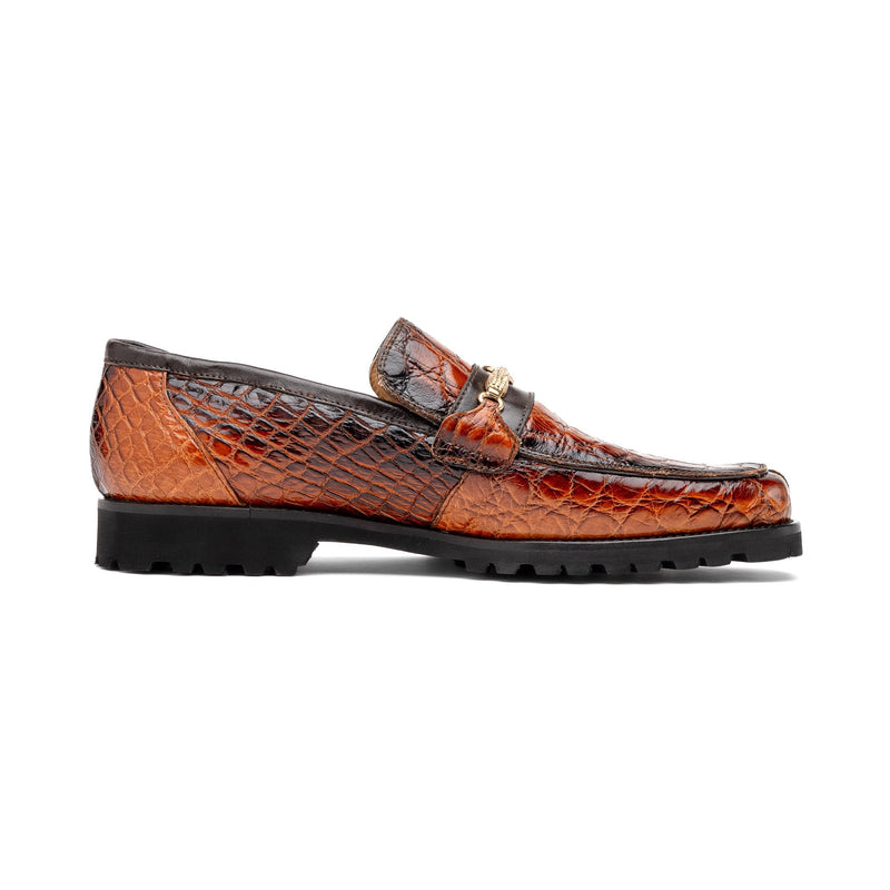 Mauri 4894-7 Men's Shoes Cognac with Gold Finished Exotic Alligator / Nappa Leather Horsebit Loafers (MA5558)-AmbrogioShoes