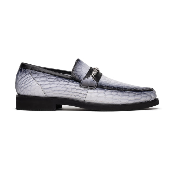 Mauri Debonair 4894-7 Men's Shoes Dirty White & Black Exotic Alligator Horsebit Loafers (MA5591)-AmbrogioShoes