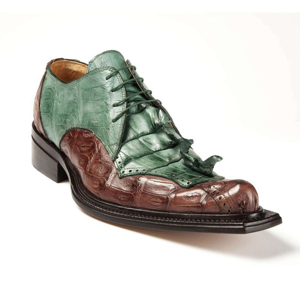 Mauri Shoes 44209 Men's Brown & Green Hornback Tail & Baby Croc Oxfords (MA4614)-AmbrogioShoes