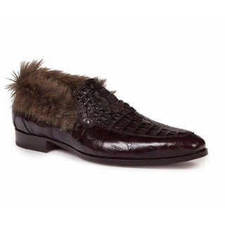 Mauri Shoes 4615 Mens Shoes Romeo Dark Brown Baby Crocodile & Kangaroo Fur Loafers Art (MA4639)-AmbrogioShoes