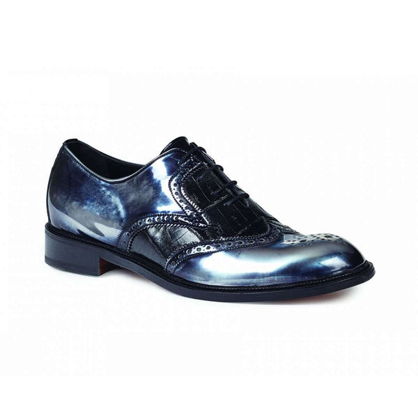 Mauri Shoes 4781 Mens Shoes Tiziano Black Calfskin & Baby Crocodile Oxfords (MA4635)-AmbrogioShoes