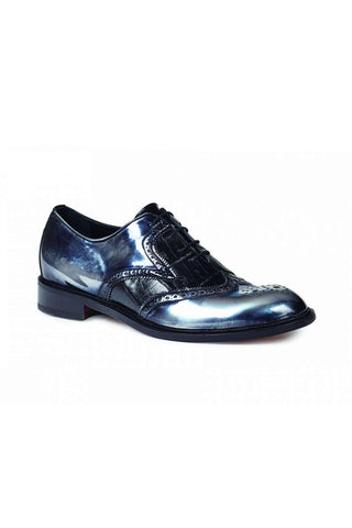 Mauri Designer Shoes 4781/1 Tiziano Black Calfskin & Baby Crocodile Oxfords (MA4635)-AmbrogioShoes