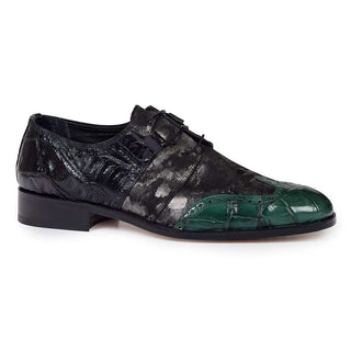 Mauri Designer Shoes 53124 Men's Black & Fabric Machado/Alligator & Baby Croc Oxfords (MA4617) (Special Order)-AmbrogioShoes