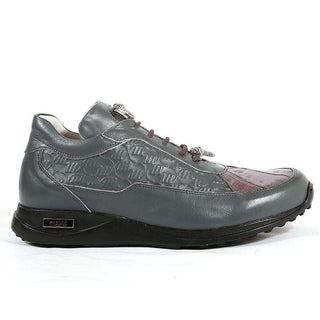 Mauri Shoes 8900/2 Italian Mens Shoes King Nappa Embossed / Croco Medium Grey Sneakers (MA1114)-AmbrogioShoes