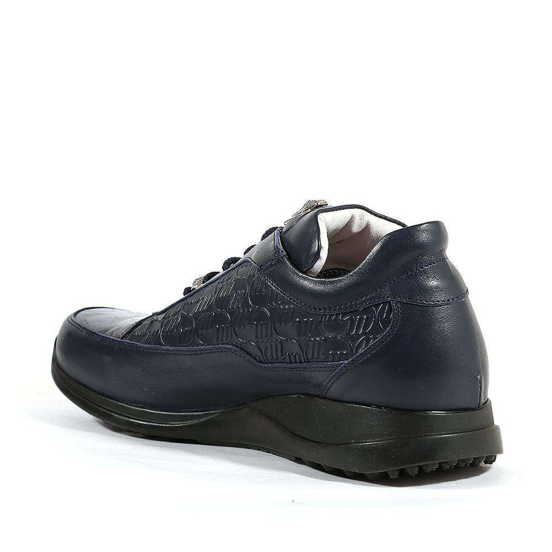 Mauri Shoes 8900/2 Italian Mens Shoes King Nappa Embossed / Croco Wonder Blue Sneakers (MA1107)-AmbrogioShoes