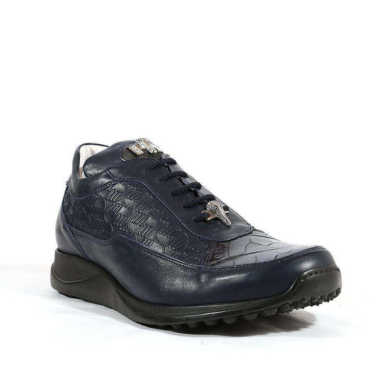 Mauri Shoes 8900/2 Italian Mens Shoes King Nappa Embossed / Croco Wonder Blue Sneakers (MA1107)-AmbrogioShoes