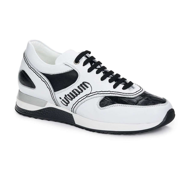 Mauri Shoes Exotic Skin Men's Anil Calf & Baby Croc Black & White Sneakers 6199 (MA4925)-AmbrogioShoes