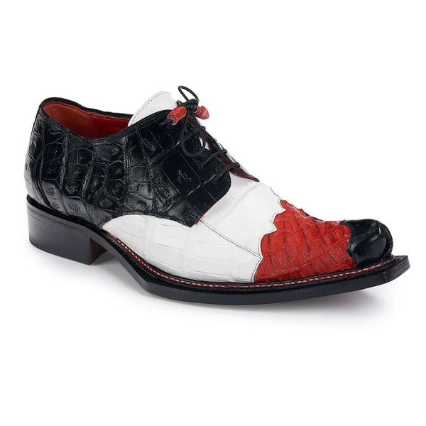 Mauri Shoes Exotic Skin Men's Baby Croc & Hornback Crocodile Black, White & Red Oxfords 44207 (MA4934)-AmbrogioShoes