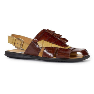 Mauri Designer Shoes Exotic Skin Men's Baby Croc & Hornback Crocodile Brown Sandals 5067 (MA4922) (Special Order)-AmbrogioShoes
