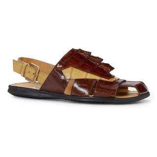 Mauri Shoes Exotic Skin Men's Baby Croc & Hornback Crocodile Brown Sandals 5067 (MA4922)-AmbrogioShoes