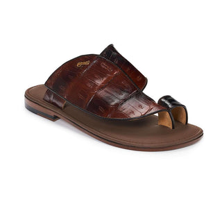 Mauri Designer Shoes Exotic Skin Men's Baby Croc multi Brown Sandals 1951 (MA4900) (Special Order)-AmbrogioShoes