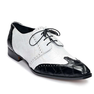 Mauri Designer Shoes Exotic Skin Men's Body Alligator Black & White Oxfords 3053 (MA4903) (Special Order)-AmbrogioShoes