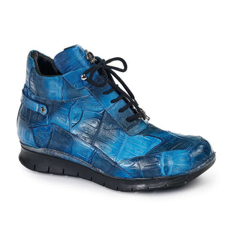 Mauri Designer Shoes Exotic Skin Men's Multi Blue Baby Croc & Nappa Leather Sneakers 8567(MA4815) (Special Order)-AmbrogioShoes