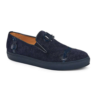 Mauri Designer Shoes Exotic Skin Men's Olmo Wonder Blue Baby Croc & Embossed Suede Loafers 8581(MA4816)(Special Order)-AmbrogioShoes