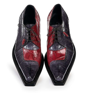Mauri Designer Shoes Exotic Skin Men's Pino Bordeaux & Medium Grey Alligator Body Oxfords 44268(MA4822) (Special Order)-AmbrogioShoes