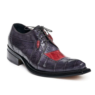 Mauri Designer Shoes Exotic Skin Men's Pino Bordeaux & Medium Grey Alligator Body Oxfords 44268(MA4822) (Special Order)-AmbrogioShoes