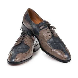 Mauri Shoes Exotic Skin Men's Pruno Grey & Pepper Baby Croc & Ostrich Oxfords 4866(MA4807)-AmbrogioShoes