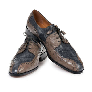 Mauri Designer Shoes Exotic Skin Men's Pruno Grey & Pepper Baby Croc & Ostrich Oxfords 4866(MA4807) (Special Order)-AmbrogioShoes