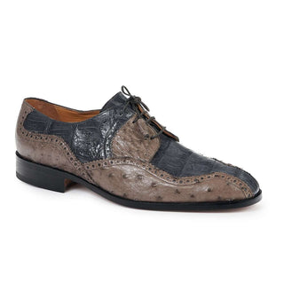 Mauri Designer Shoes Exotic Skin Men's Pruno Grey & Pepper Baby Croc & Ostrich Oxfords 4866(MA4807) (Special Order)-AmbrogioShoes