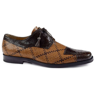 Mauri Designer Shoes M620 Men's Brown & Cognac Woven Leather & Ostrich Leg Oxfords (MA4619)(Special Order)-AmbrogioShoes