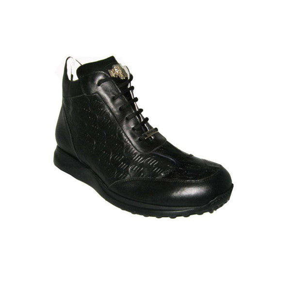 Mauri Shoes Mens Shoes Nappa Leather & Crocodile Black Sneakers Art 8510 (MA4705)-AmbrogioShoes