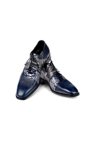 Mauri Designer Shoes Men's Designer Shoes Pebble Grain Calf & Snakeskin Blue Oxfords Art 4694 (MA4704) (Made to Order)-AmbrogioShoes