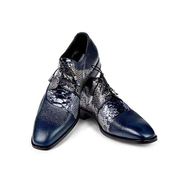 Mauri Shoes Mens Shoes Pebble Grain Calf & Snakeskin Blue Oxfords Art 4694 (MA4704)-AmbrogioShoes