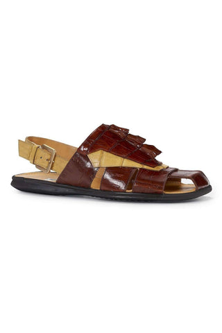 Mauri Designer Shoes Skin Men's Baby Croc & Hornback Crocodile Brown Sandals 5067 (MA4922)-AmbrogioShoes