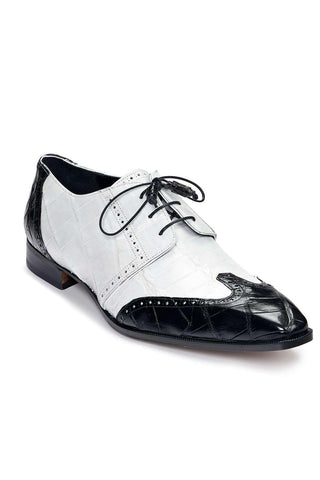 Mauri Designer Shoes Skin Men's Body Alligator Black & White Oxfords 3053 (MA4903)-AmbrogioShoes