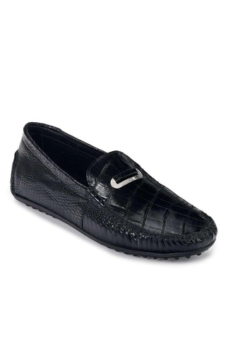 Mauri Designer Shoes Skin Men's Body Alligator & Ostrich Leg Black Moccasins 3412 (MA4904)