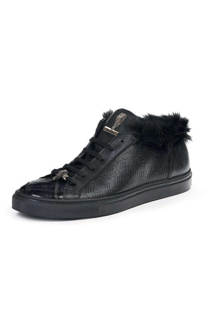 Mauri Designer Shoes Skin Men's Larice Black Kangaroo Fur & Embossed Nappa Sneakers 8591(MA4817)-AmbrogioShoes
