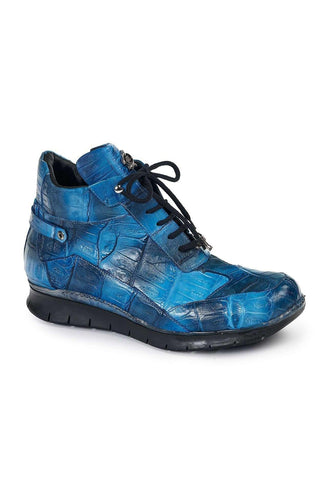 Mauri Designer Shoes Skin Men's Multi Blue Baby Croc & Nappa Sneakers 8567(MA4815)-AmbrogioShoes