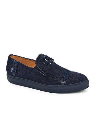 Mauri Designer Shoes Skin Men's Olmo Wonder Blue Baby Croc & Embossed Suede Loafers 8581(MA4816)-AmbrogioShoes