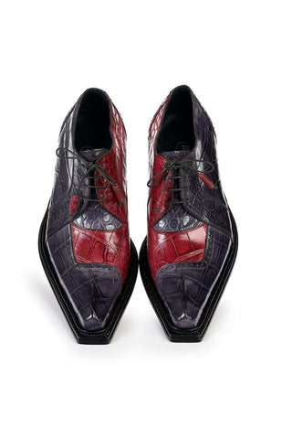 Mauri Designer Shoes Skin Men's Pino Bordeaux & Medium Grey Alligator Body Oxfords 44268(MA4822)-AmbrogioShoes