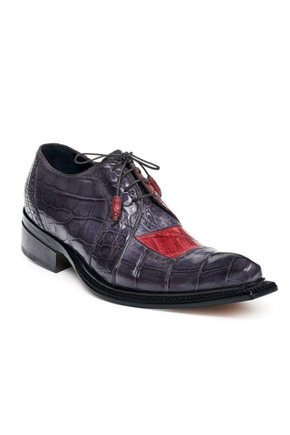Mauri Designer Shoes Skin Men's Pino Bordeaux & Medium Grey Alligator Body Oxfords 44268(MA4822)-AmbrogioShoes