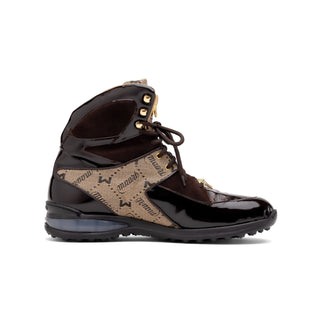 Mauri Diamond 8402 Men's Shoes Exotic Crocodile / Fabric / Patent Leather High-Top Sneakers (MA5554) (Special Order)-AmbrogioShoes