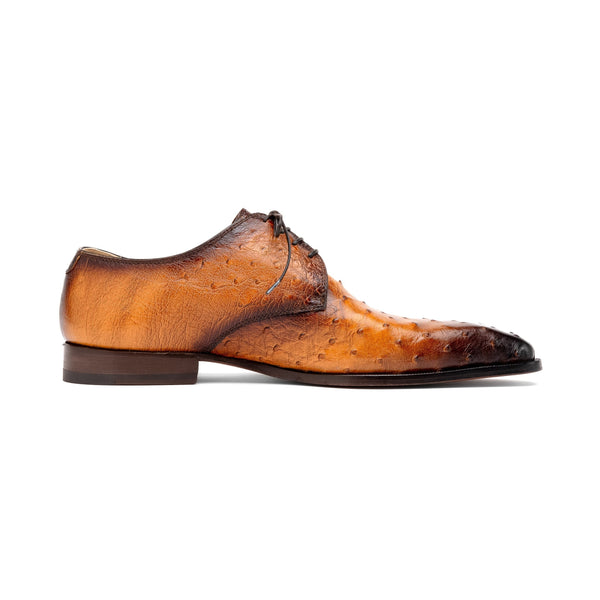 Mauri 1056-2 Men's Shoes Light Rust with Gold Finished Exotic Ostrich-Skin Derby Oxfords (MA5559)-AmbrogioShoes