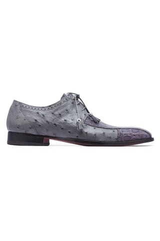 Mauri Duke 3058 Medium Gray Exotic Crocodile Flanks / Ostrich-Skin Oxfords (MA5260)-AmbrogioShoes