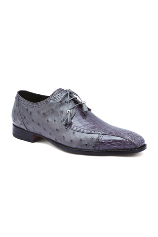 Mauri Duke 3058 Medium Gray Exotic Crocodile Flanks / Ostrich-Skin Oxfords (MA5260)-AmbrogioShoes