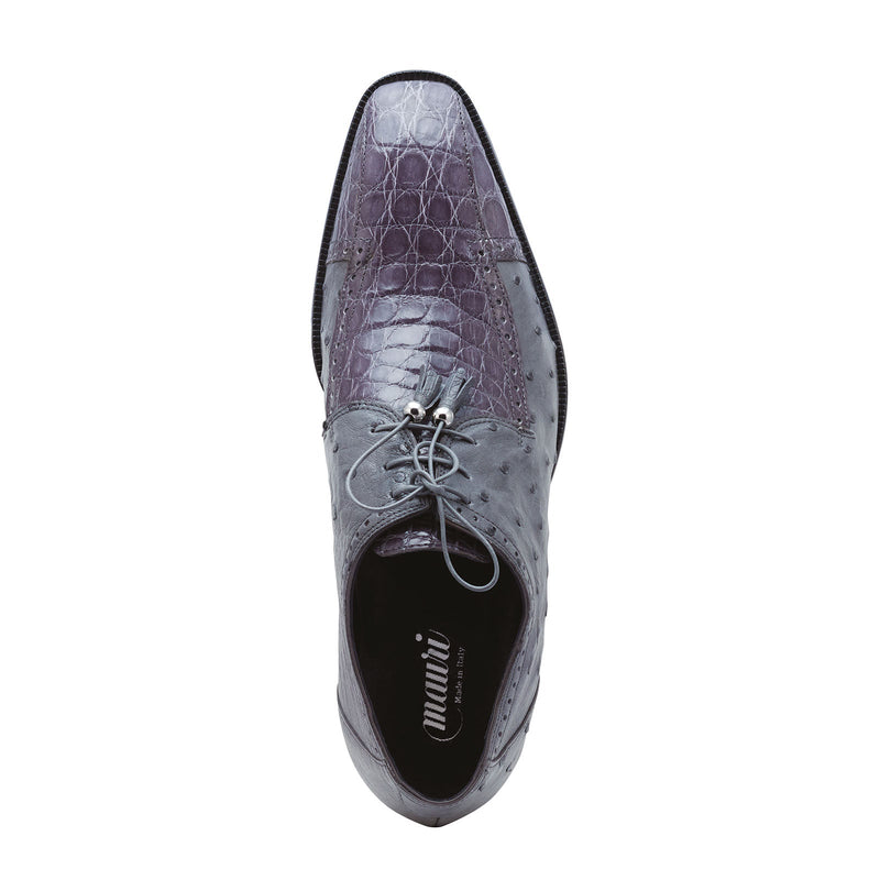Mauri Duke 3058 Men's Shoes Medium Gray Exotic Caiman Crocodile Flanks / Ostrich-Skin Oxfords (MA5260)-AmbrogioShoes