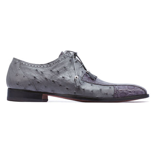 Mauri Duke 3058 Men's Shoes Medium Gray Exotic Crocodile Flanks / Ostrich-Skin Oxfords (MA5260) (Special Order)-AmbrogioShoes