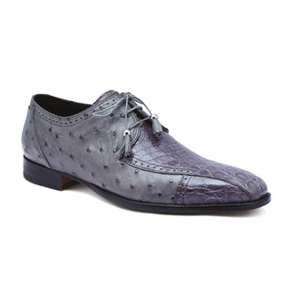 Mauri Duke 3058 Men's Shoes Medium Gray Exotic Crocodile Flanks / Ostrich-Skin Oxfords (MA5260) (Special Order)-AmbrogioShoes