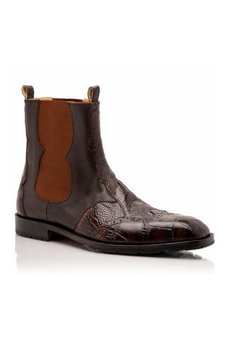 Mauri Ebony 1092 Exotic Alligator / Ostrich Leg / Calf-Skin Leather Chelsea Boots (MA5634) (Made to Order)-AmbrogioShoes