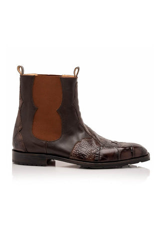 Mauri Ebony 1092 Exotic Alligator / Ostrich Leg / Calf-Skin Leather Chelsea Boots (MA5634)-AmbrogioShoes