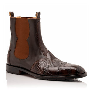 Mauri Ebony 1092 Men's Shoes Exotic Alligator / Ostrich Leg / Calf-Skin Leather Chelsea Boots (MA5634) (Special Order)-AmbrogioShoes