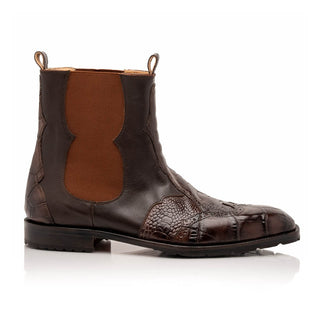 Mauri Ebony 1092 Men's Shoes Exotic Alligator / Ostrich Leg / Calf-Skin Leather Chelsea Boots (MA5634) (Special Order)-AmbrogioShoes